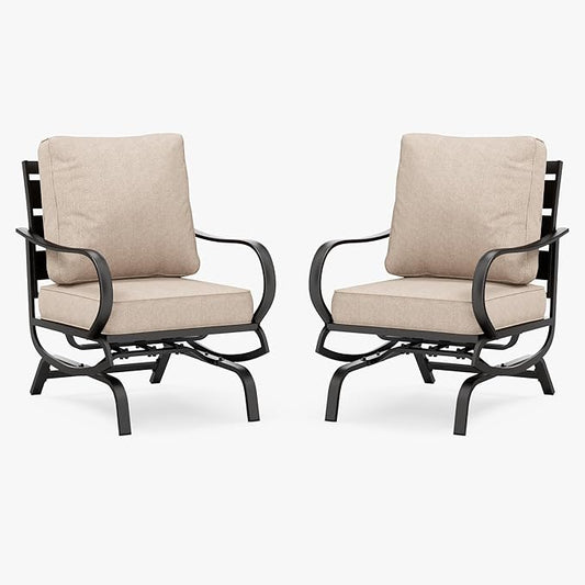 PHI VILLA Patio Conversation Set for 2, Deluxe Outdoor Patio Set with 2 C-Base Padded Sofa Chair