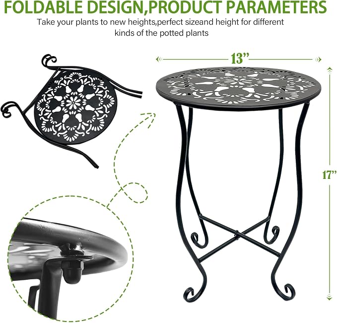 Arbuxzuy 17" Tall Round Metal Outdoor Side Tables for Patio, Decorative Black Flower Pot Stand, Rustproof Potted Holder, 120 lbs Load Capacity - Image 3