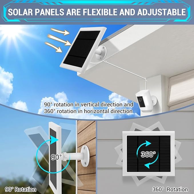 Solar Panel Outdoor for Ring Cameras (White 3P) Spotlight Cam Plus/Pro(Battery) Stick Up Cam/Pro Wireless Outdoor with 10FT/3M Long Cable Dustproof Waterproof - Image 3