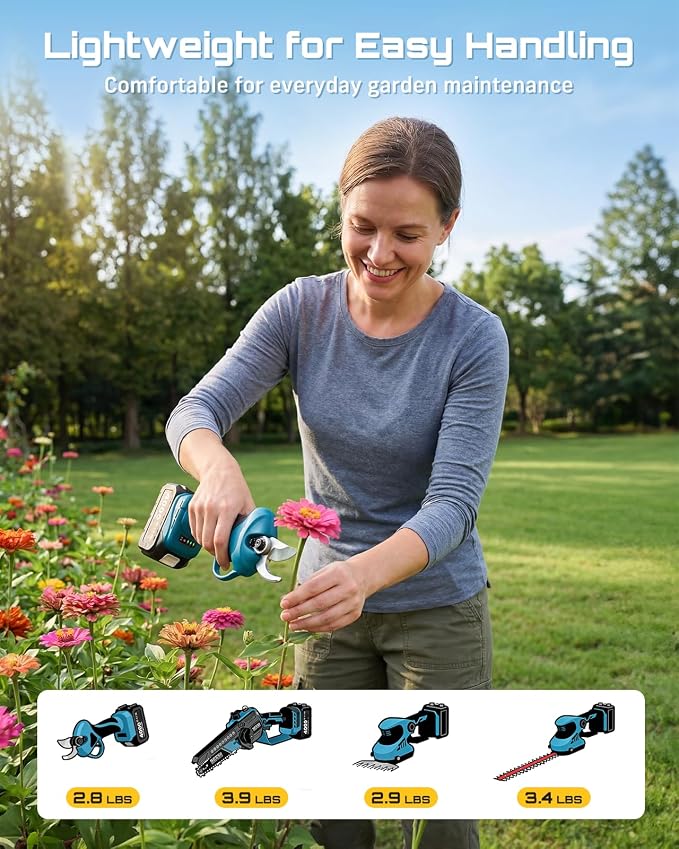 SEESII Electric Chainsaw Trimmer Pruner: 3-in-1 Cordless Chainsaw, Hedge Trimmer, Pruning Shears with 2× Rechargeable 4000mAh Batteries, Garden Tool Kit for Tree Trimming and Branch Cutting - Image 7