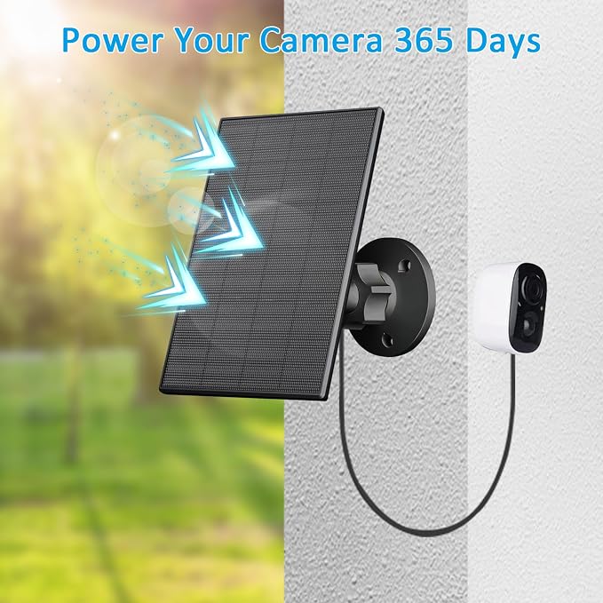 2W Solar Panel for Security Camera Outdoor, USB/USB-C Charger with IP65 Waterproof, 360° Adjustable Mount & 7.2ft Cable, Compatible with Rechargeable Battery Cameras (4 Pack, Black) - Image 3
