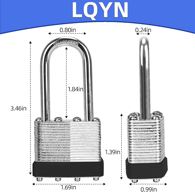 Padlocks with Same Key, LQYN 48 Pcs Laminated Keyed Padlock (1-9/16", 40mm), Keyed Alike Locks, Long Shackle, for Storage Locker, Hasp Latch, Toolbox, Sheds - Image 5