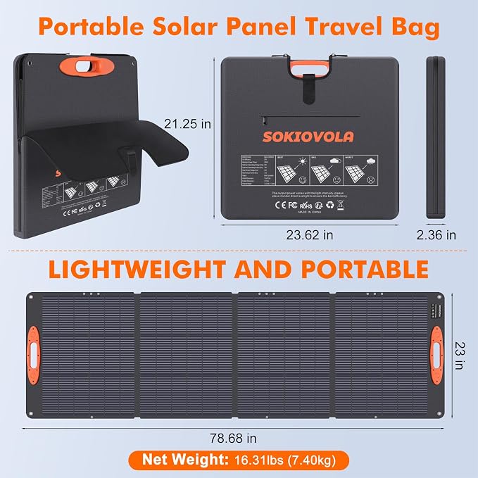 SOKIOVOLA N-Type 16BB 200W Portable Solar Panel for EF/Jackery/Bluetti/Anker Power Station Foldable Solar Panel 25% High Efficiency IP68 Waterproof for Outdoor Trip RV Camping Blackout Off Grid - Image 2