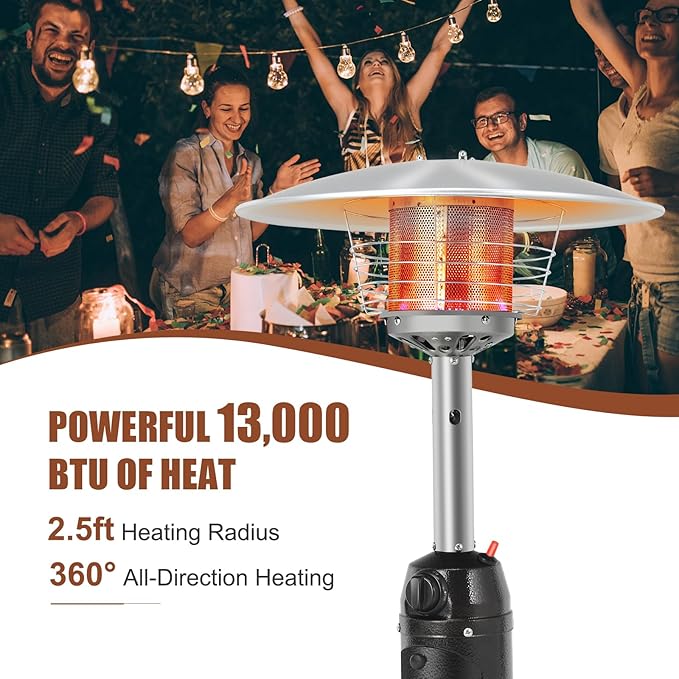 Giantex Outdoor Propane Patio Heater, 13,000 BTU Portable Tabletop Heater w/Weighted Base, Stainless Steel, Adjustable Thermostat, Electric Heater for Backyard, Garden, Commercial Restaurant, Black