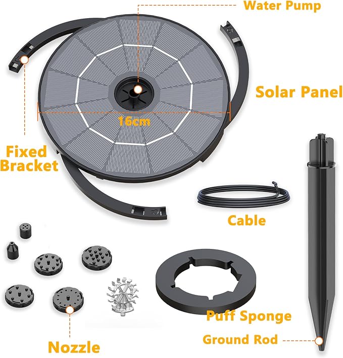 AISITIN 2.8W Solar Fountain Pump for Bird Bath Upgraded 2026, Floating Solar Powered Water Fountain Built-in 1000mAh Battery with 7 Nozzles & 3 Integrated Bracket for Bird Bath and Outdoor Garden