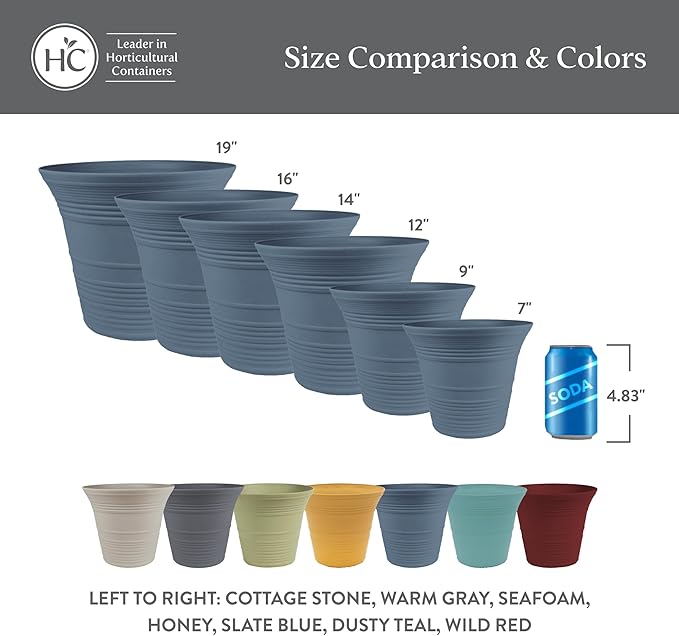 The HC Companies Sedona Round Self-Watering Pot - Lightweight Self Care Planter - Plastic Planter for Herbs & More - Durable Plant Pots for Indoor Plants & Outdoor Plants (16" Warm Gray, Pack of 1)