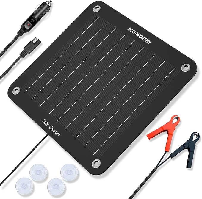 ECO-WORTHY 10W Solar Car Battery Charger Maintainer 12V Waterproof Portable Solar Trickle Charger for Car Truck Boat Lawn Mower RV Trailer Tractor ATV Utility Vehicle Battery by ECO-WORTHY