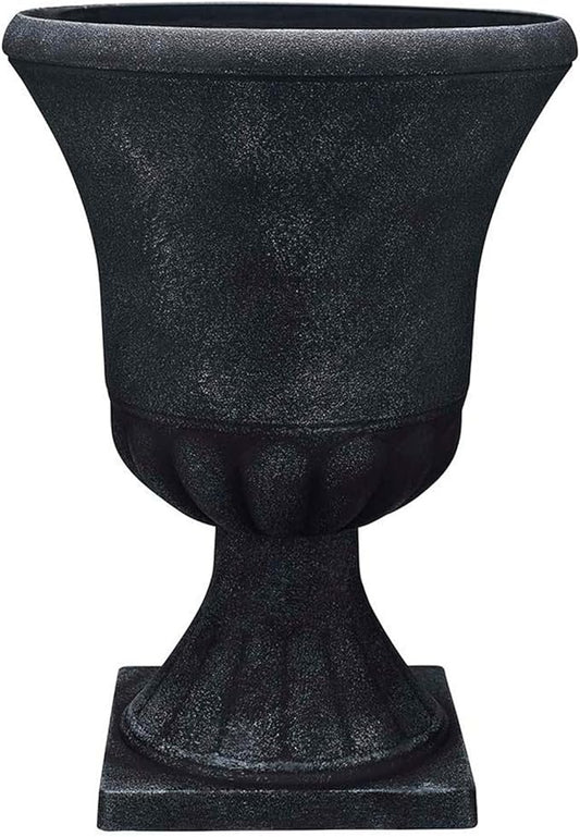 Southern Patio Winston 16 Inch x 21 Inch Urn Plastic Decorative Outdoor Planter Pot for Porch, Patio, or Garden with Removable Base, Matte Black