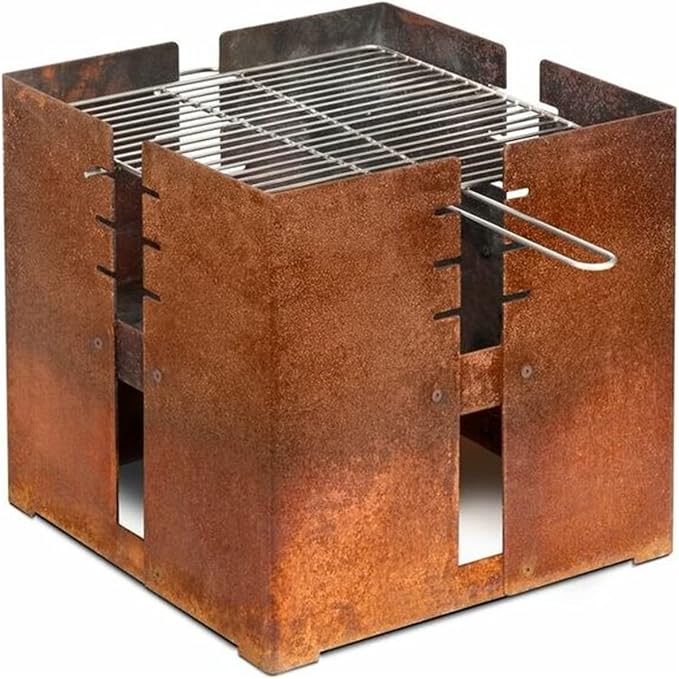 BBQ Grill Corten Steel Square Fire Pit Wood Charcoal Burning Patio Backyard Garden Picnic Outdoor Barbecue Bonfire Fireplace 17.7 inch Side Length - Image 2