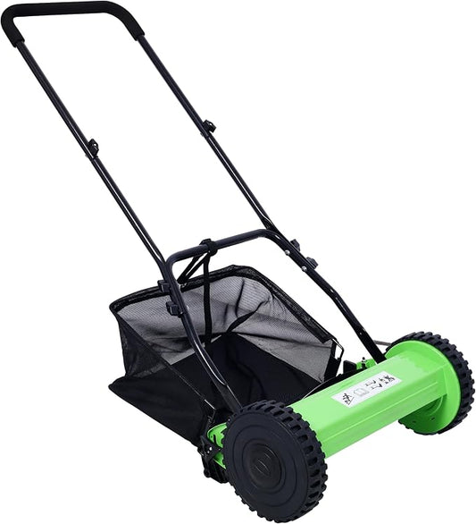 14-Inch 5-Blade Push Reel Lawn Mower – Manual Grass Cutter with Adjustable Height & Grass Catcher, Eco-Friendly, Quiet, Low Maintenance (Green) by DESIGNSCAPE3D