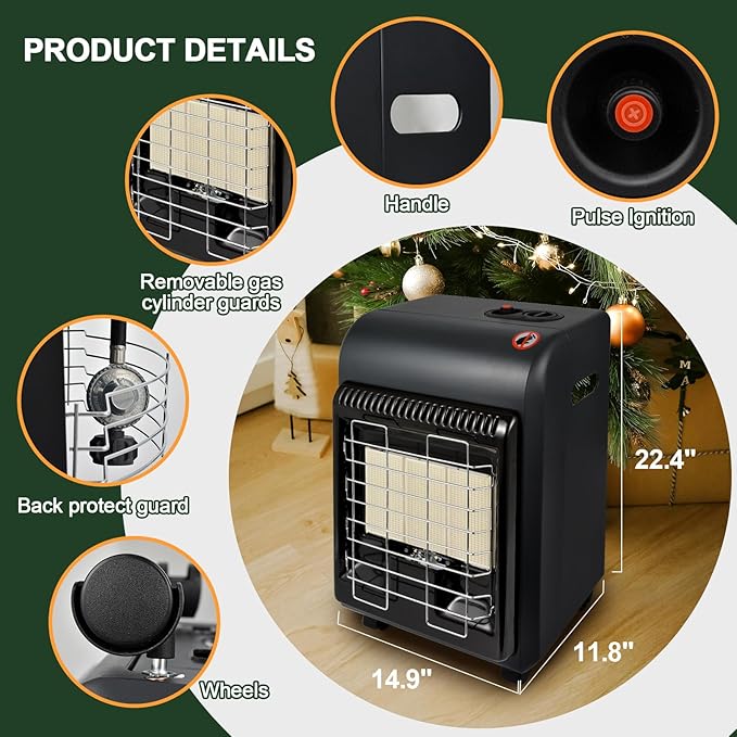 OKF Propane Heater, 6000 to 18000 BTU 3 Modes Indoor Propane Heater with ODS & Tip-over Protection, Outdoor Heaters with Gas Regulator & Hose Heat up to 450 Sq.Ft, for Garage, Camping, Patio, Shop