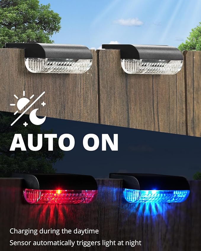 16 Pack Solar Deck Step Lights Outdoor, RGB Solar Fence Lights Led Auto Dusk-to-Dawn, Waterproof Color Changing for Step, Fence, Railing Patio, Balcony- 3000K Warm White