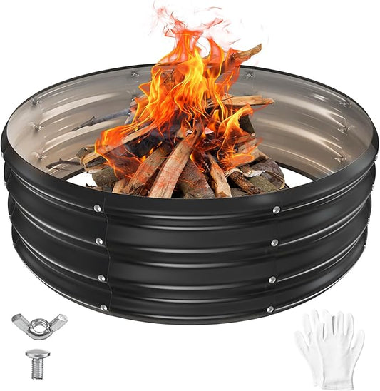 YSEJOMP 36 Inch Round Galvanized Fire Pit Ring/Fire Ring - Foldable and Perfect for Outdoor Gatherings and Campfires in The Yard/Garden/Park/Beach (Black+Gray, 3 FT Diameter+1 FT Tall) by YSEJOMP