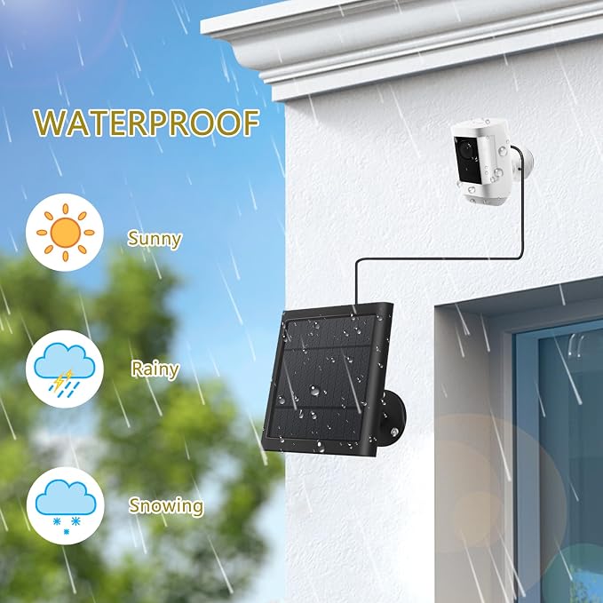 1 Pack - Solar Panel for Ring Security Camera Spotlight Cam Plus/Pro(Battery) Stick Up Cam/Pro Wireless Outdoor with 10FT/3M Long Cable Dustproof Waterproof BK - Image 4