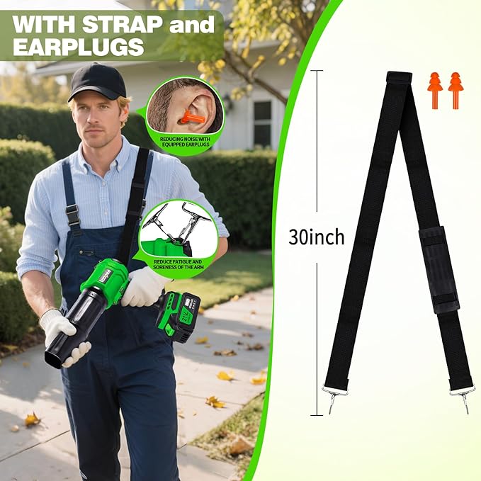 Leaf Blower Cordless,Battery Powered 800,000 RPM Electric Leaf Blower with 2 x 4.0Ah Battery and Charger Handheld Blowers for Lawn Care,Dust,Snow,Car Blowing Water with 2 Extended Nozzle,Dark Green - Image 4