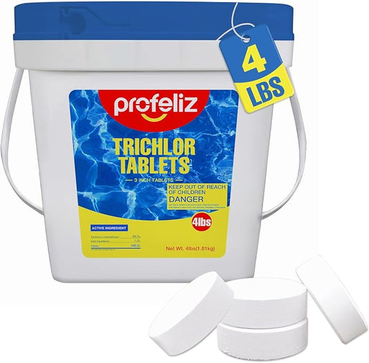 PROFELIZ Chlorine Tablets 3 Inch for Swimming Pools, Kills Bacteria and Stops Algae, Slow Dissolving,Individually Wrapped,Pool Chlorine Tablets,4lbs by profeliz