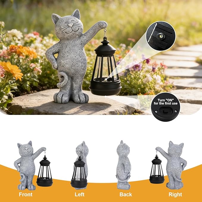 Solar Garden Statues Cat with LED Lights, Outdoor Decor for Cat Lover, Yard, Lawn, Patio,Home, Birthday Gifts for Women Mom Grandma