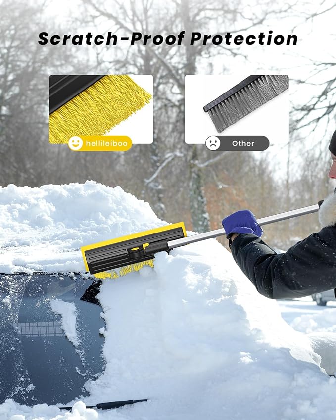 helloleiboo 2025 Extra Long 55.7" Ice Scrapers for Car Windshield Multi-Functional Detachable Car Ice Scraper with Foam Grip and 270° Pivoting Brush Head Snow Brush for SUV Truck Auto(Yellow) - Image 2