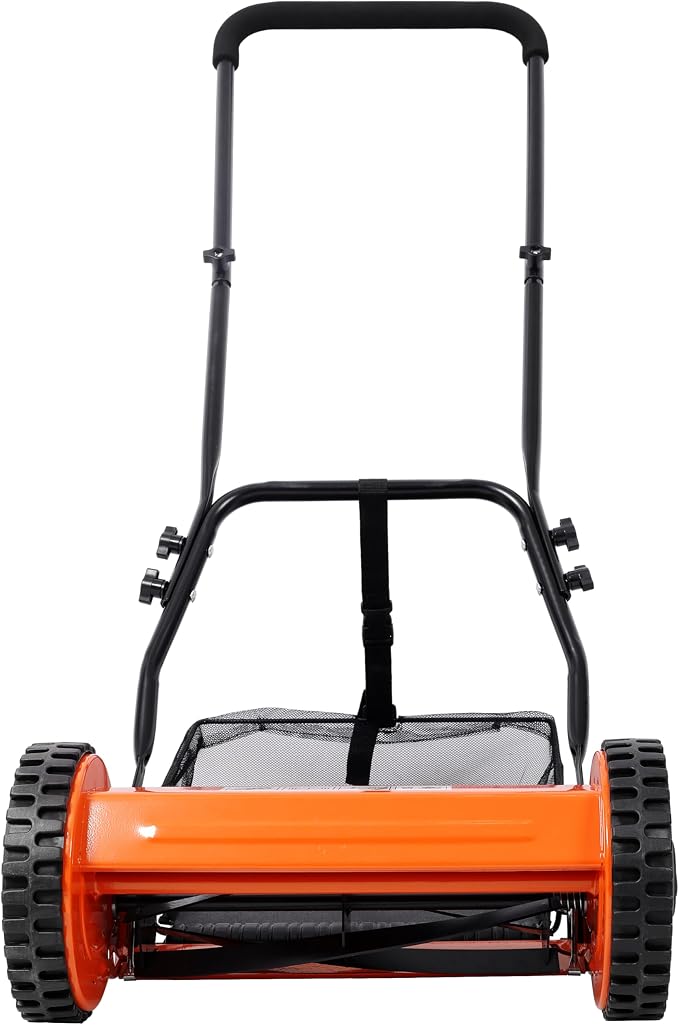 14'' 5-Blade Push Reel Lawn Mower with Grass Catcher, Manual Reel Mower with Adjustable Cutting Height 0.6-1.8'' Eco-Friendly Hand Push Cylinder Mower for Small Yards Orange - Image 7