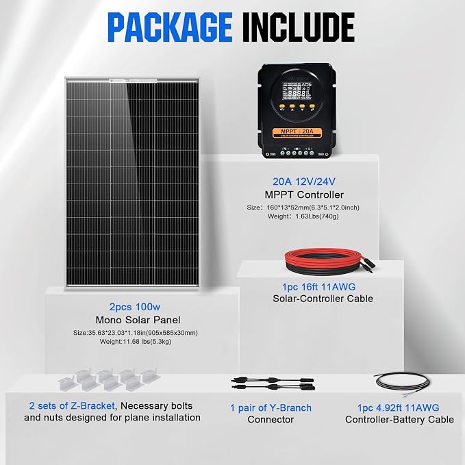 ECO-WORTHY 200 Watts 12 Volt/24 Volt Solar Panel Kit with 20A Bluetooth APP Monitoring MPPT Controller and High Efficiency Monocrystalline Solar Panel for Home,RV,Camper,and Other Off Grid Application - Image 7