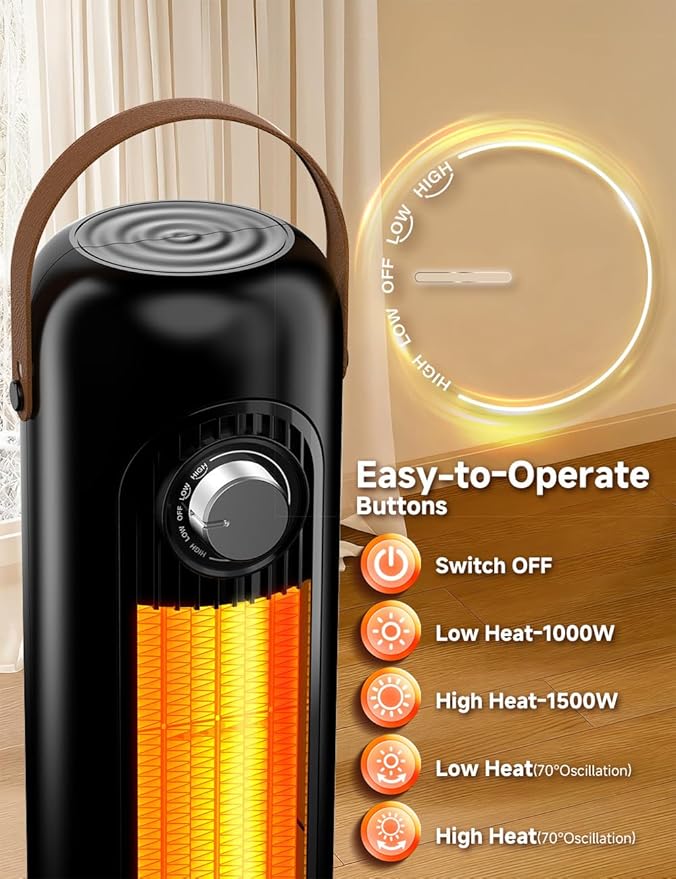 1500W PTC Ceramic Electric Heater w/4 Modes,350Sq.ft 1S Heating, 70°Oscillating Patio Heaters for Outdoor Use, Overheating & Tip-Over Protection, Tall Space Heaters for Indoor Use Large Room