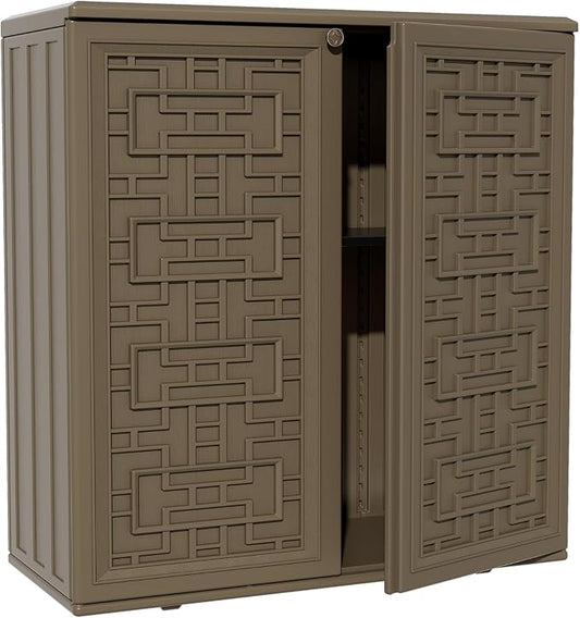 ZZM HDPE Outdoor Storage Shed, Outdoor Plastic Storage Cabinet, Horizontal Resin Tool Shed for Garden, All Weather Outdoor Storage Clearance, DIY Usage, with one Shelf (Coffee) by ZZM