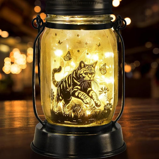 kyoryuger Cat Gift for Women Cat Gifts Solar Lantern, Cat Solar Lights Outdoor Cat Lover Gifts for Women Men Cat Lovers Gifts Hanging Cat Lanterns for Yard Garden Decor Waterproof Lantern Torches