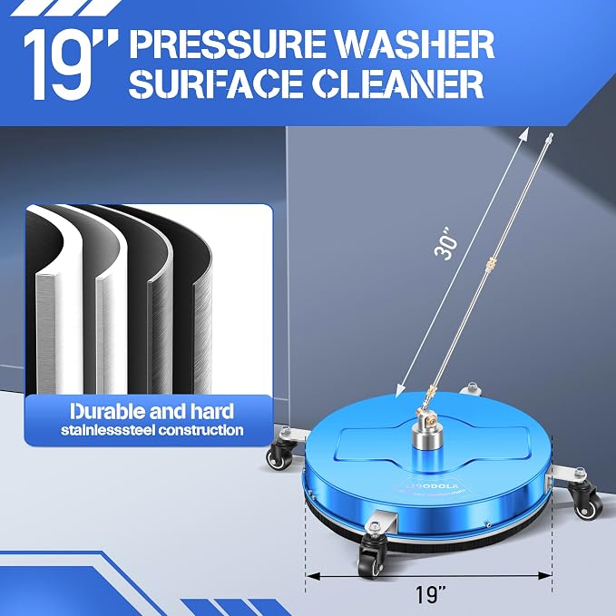 LidoDola 19'' Pressure Washer Surface Cleaner with 4 Wheels - Stainless Steel Surface Cleaner for Pressure Washer Attachment for Concrete, Driveway, Patio, Sidewalk, Deck and Driveways (19 INCH Blue) - Image 4