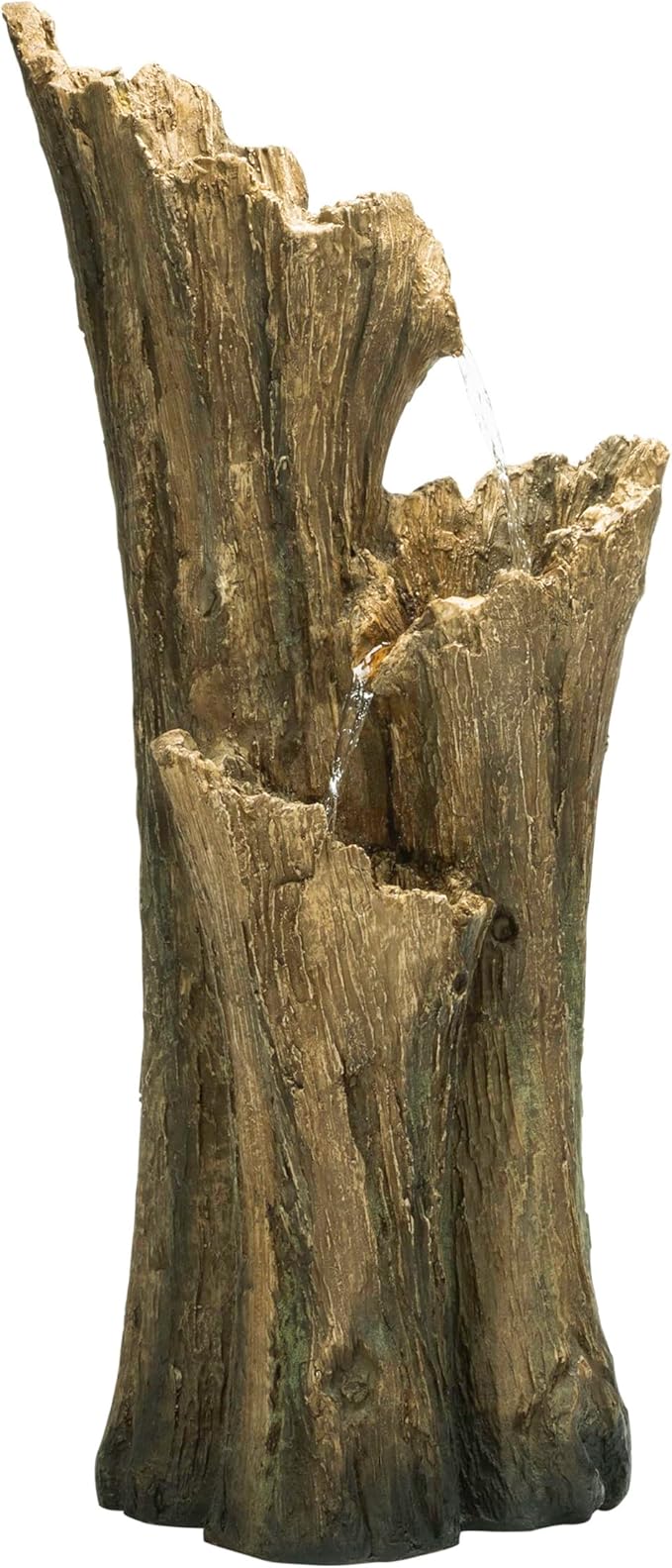 Alpine Corporation TZL210 39” Outdoor 3-Tiered Aged Log Water Fountain with LED Lights – Garden Water Feature for Patio, Lawn & Yard Decoration, Brown