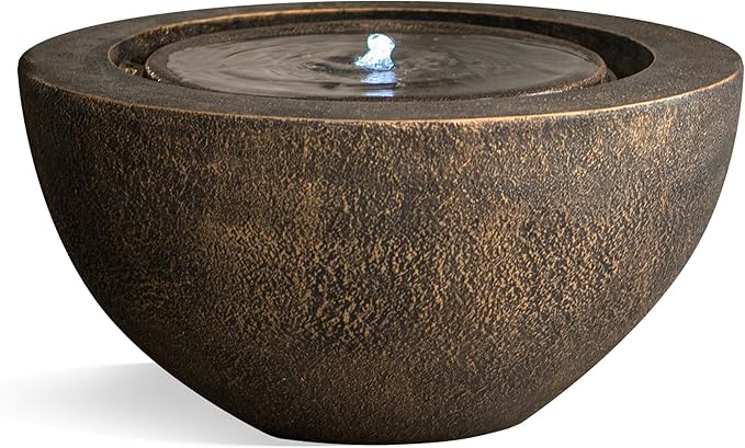 XBrand 19.8" W Round Sphere Water Fountain Indoor Outdoor with LED Light, Polyresin Bubbler Feature for Patio Garden Yard Home Décor, Bronze