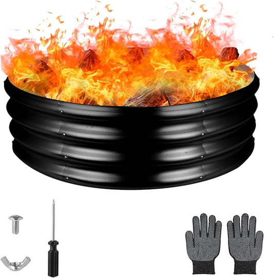 Raynesys 36 Inch Round Galvanized Fire Pit Ring, Round Galvanized Fire Ring, 3 Feet Diameter Round fire Pit, Outdoor fire Pit for Backyard, Camping, Bonfire, Black by Raynesys