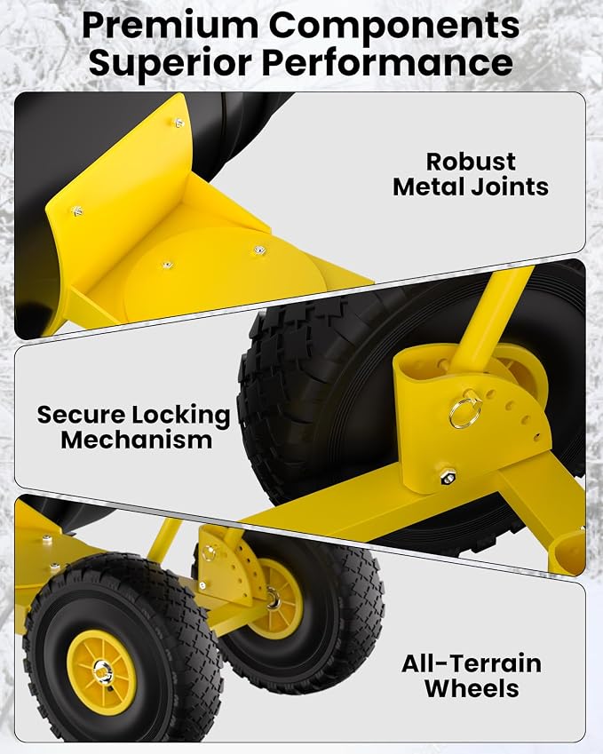 GarveeLife 29.5" Wide Heavy Duty Snow Pusher with Wheels for Driveway, Steel Blade, 7-Position Adjustable Angle, 60° Tilt Handle, Ergonomic Push Snow Shovel with Ground Protection - Image 5