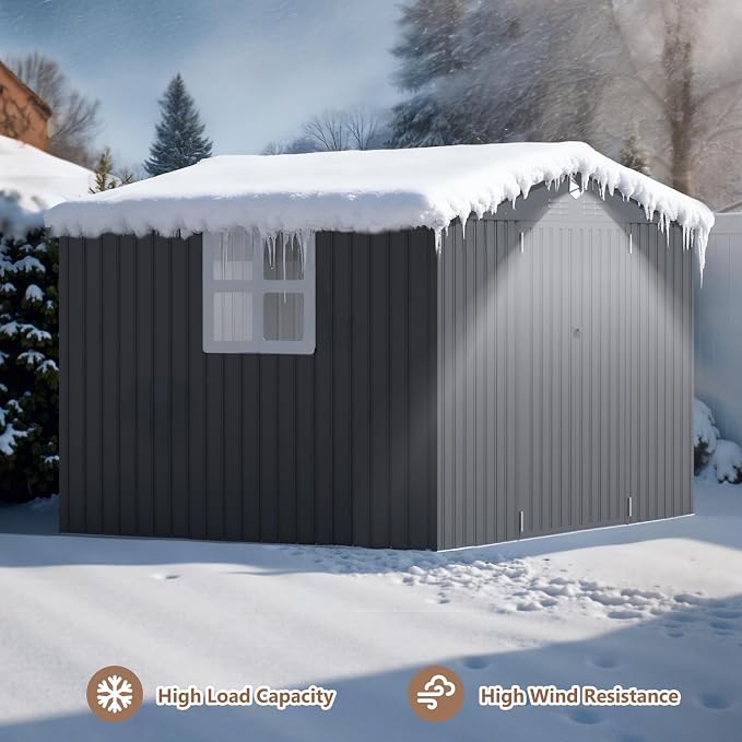 10x8 FT Outdoor Storage Shed, Metal Garden Shed - Tool Storage Sheds with Lockable Doors & 1 Clear Window, Waterproof Outside Storage Building for Backyard, Patio (Black; Floor Not Included) - Image 9