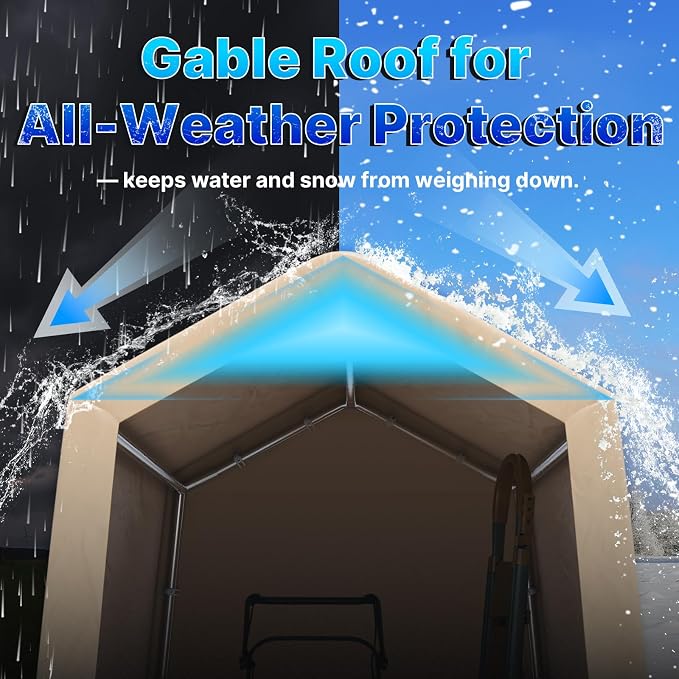 ADVANCE OUTDOOR 6x8 ft Outdoor Portable Storage Shelter Shed with 2 Roll up Zipper Doors & Vents Carport for Motorcycle Waterproof and UV Resistant Portable Garage Kit Tent, Beige - Image 3