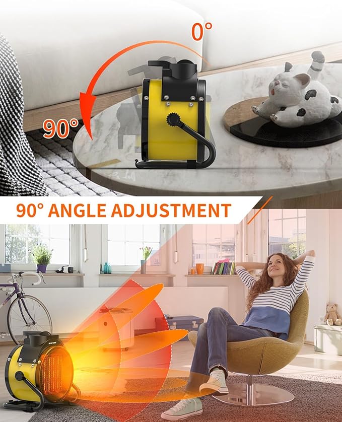 Buyplus Outdoor Heaters for Patio, 1500W Electric Garage Heater with 90°Adjustable Angle, Overheat Protection & 2S Fast Heating, Greenhouse Heater for Patio, Garage, Greenhouse, Indoor Outdoor, Yellow