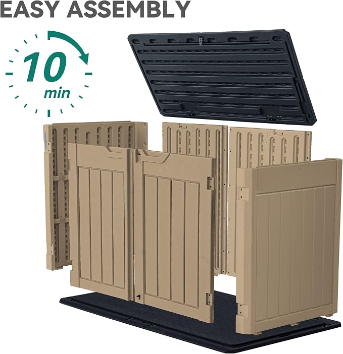 YITAHOME Large Outdoor Horizontal Storage Shed, 47 cu ft Resin Tool Shed w/o Shelf, Outdoor Waterproof Storage with Floor for Trash Cans, Garden Tools, Lawn Mower, Lockable, 4.5x2.8x3.9 ft, Brown - Image 6