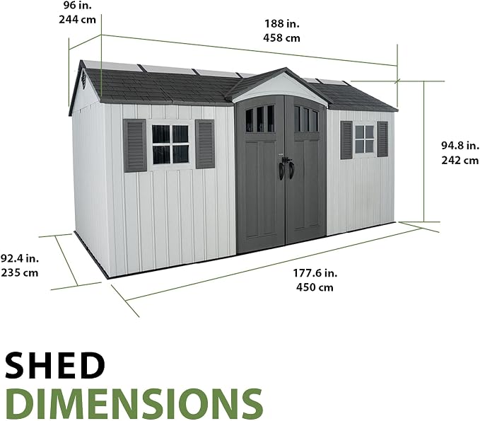 Lifetime Outdoor Storage Shed, 15x8 Ft, Gray, Resin Backyard Tool Shed with Lockable Doors and Weather-Resistant Panels - Image 5