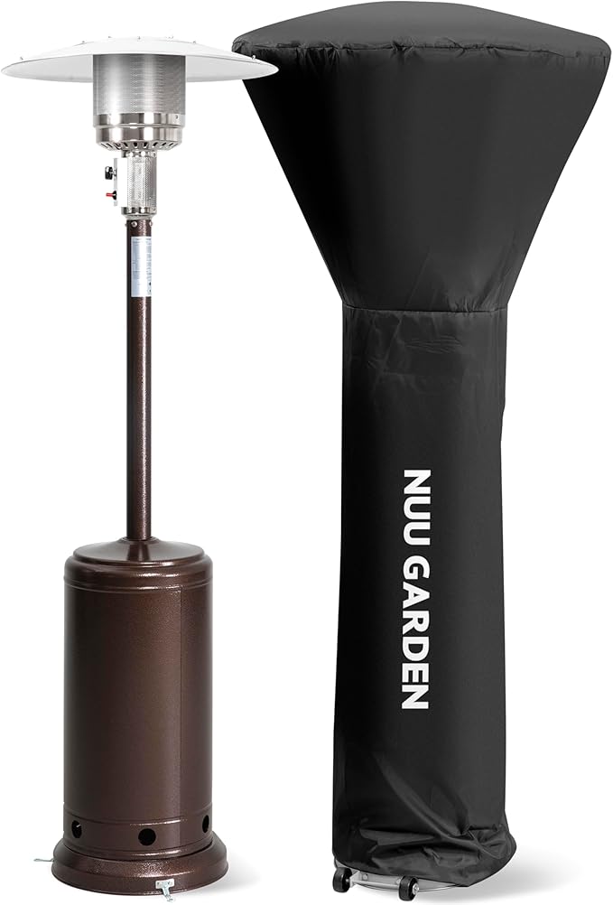 Nuu Garden Outdoor Propane Patio Heater, 46,000 BTU Gas Outdoor Heater with Detachable Wheels, Portable Heater with Waterproof Cover for Garden, Terrace, Backyard, Porch, Bronze