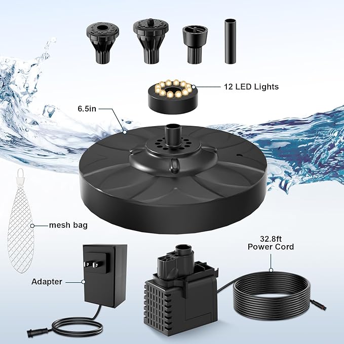 SZMP Upgraded Floating Pool Fountain, Pond Water Fountain with 2 Sprinkler Modes, 32.8ft Power Cord, for Pool, Pond, Lake, Garden, Outdoor, White Led Lights