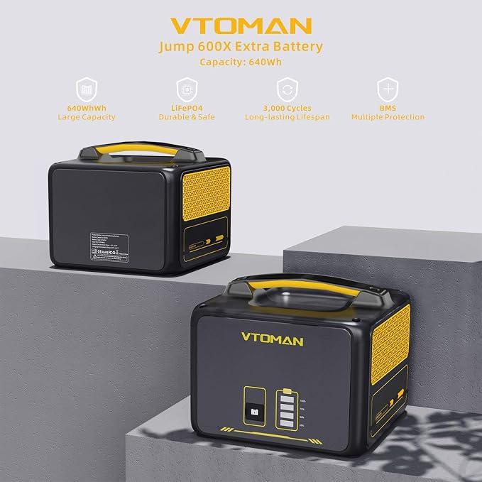 VTOMAN Jump600X 600W Portable Power Station with 640Wh Extra Battery, 939Wh Solar Generator LiFePO4 Battery, Peak 1200W AC Outlet, PD 60W USB-C, 3x12V/10A DC for Outdoor Camping, Off-grid, Home Backup - Image 9