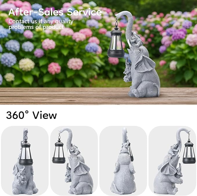 Solar Outdoor Garden Decor, Elephant Statue with Lantern for Patio, Yard Ornament and Lawn Decoration, Birthday Housewarming Gift for Mom, Wife, Gardeners