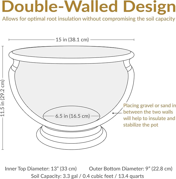 Sunnydaze Elizabeth 16" Double-Walled Polyresin Ribbed Urn Outdoor Planter - UV-Resistant Rust Finish - Set of 2