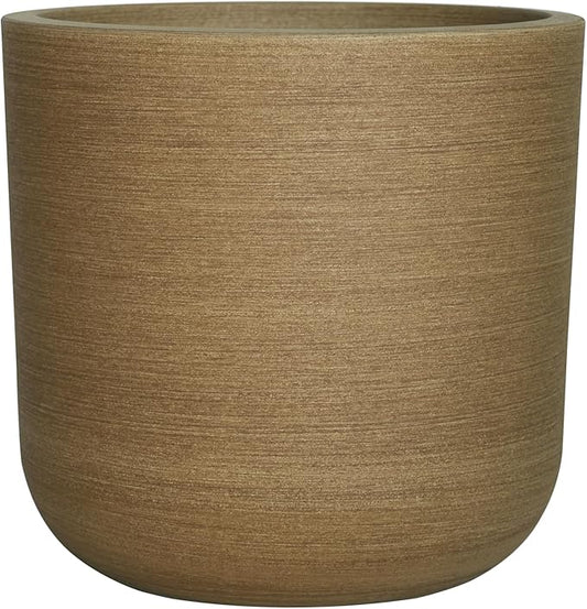 11 Inch Faux Wood Planter, Sandy Brushed Plastic Plant Pot with Drain Hole & Stopper, Lightweight Rustic Flower Pot for Indoor Outdoor, UV & Frost Resistant, Natural Wood Look