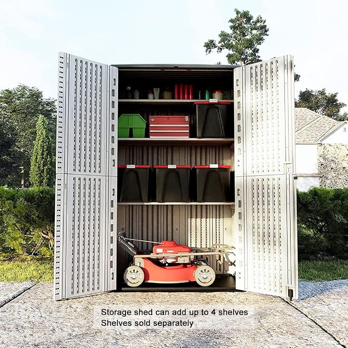 Kinying Outdoor Storage Cabinet, Vertical Storage Shed Perfect to Store Patio Furniture, Garden Tools Accessories,Bike,Beach Chairs and Lawn Mower, 4x2.5 Feet off-white-02B - Image 2