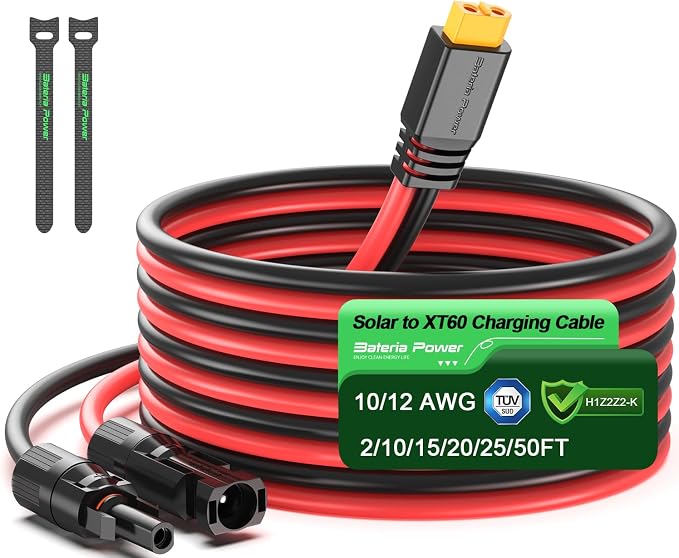 Bateria Power 10 Feet Solar to XT60 Extension Cable, 12AWG Solar Panel Connector to XT60 Charge Adapter for Connecting to Portable Power Station, RV, EcoFlow, Anker, BLUETTI & Generator by BateriaPower