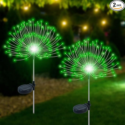 Solar Garden Lights Outdoor Waterproof, 2 Pack 120 LED Solar Firework Lights Decorative Garden D??cor Outside for Flowerbed Pathway Party Christmas Decoration, Green