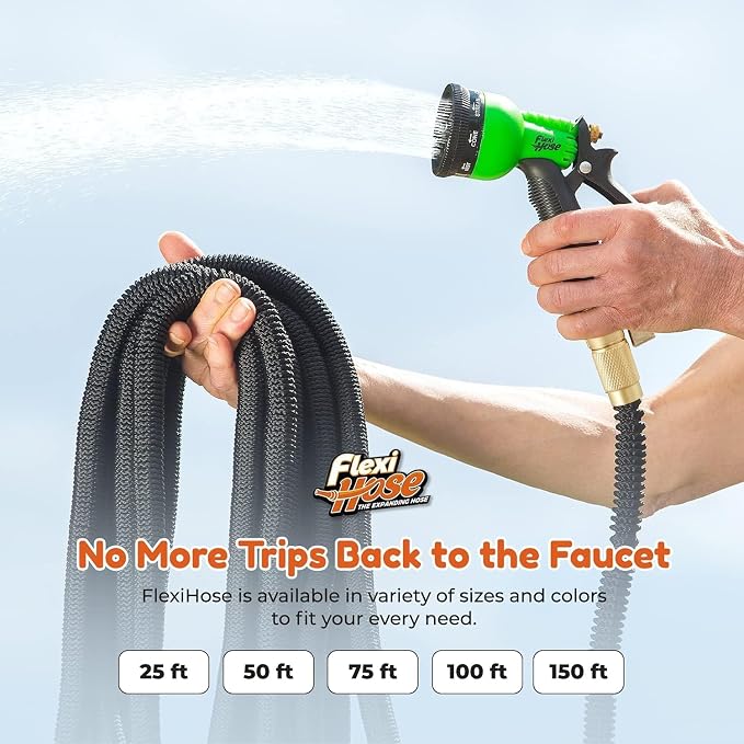 Flexi Hose Expandable Garden Hose with 8 Function Nozzle, 150FT - Lightweight Retractable Garden Hose, Water Hose - No-Kink Flexibility, 3/4 Inch Solid Brass Fittings and Double Latex Core - Image 5
