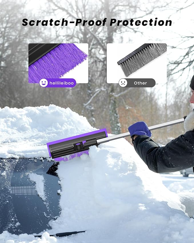 helloleiboo 2025 Extra Long 55.7" Ice Scrapers for Car Windshield Multi-Functional Detachable Car Ice Scraper with Foam Grip and 270° Pivoting Brush Head Snow Brush for SUV Truck Auto(Purple) - Image 2