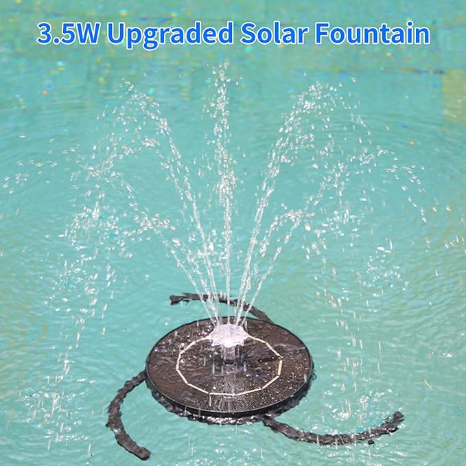 AISITIN 3.5W Solar Bird Bath Fountain with Storage, 6.3" Solar Fountain Pump with 3 Anti-Drift Bracket & Multiple Nozzles, Floating Solar Fountain for Bird Bath, Garden, Pond, Pool, Outdoor