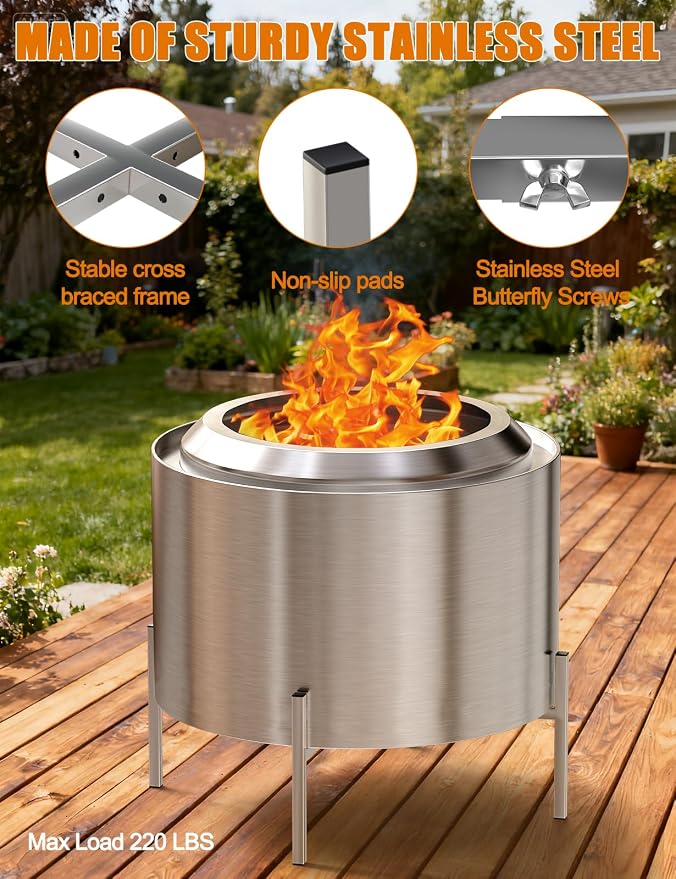 15-27 Inch Stainless Steel Fire Pit Stand, Adjustable 2 Height Base for Solo Stove Accessories, 220LBS Sturdy Firepit Stand for Patio Camping Backyard - Image 4